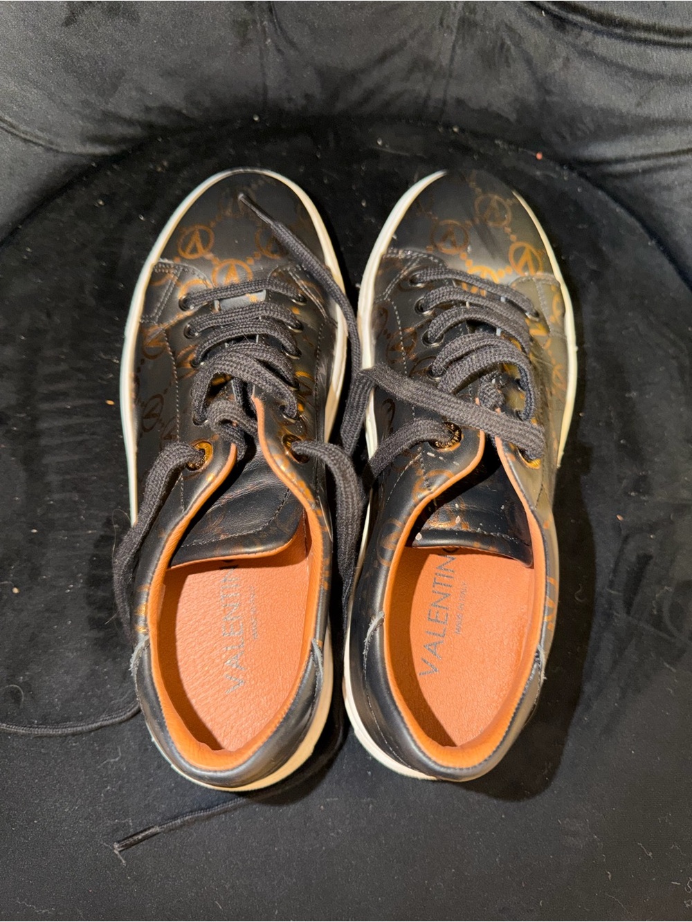 Valentino Black Sneakers with Orange Logo Print